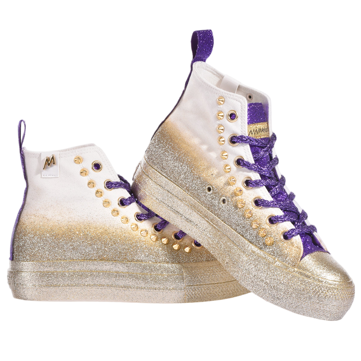 Handmade Golden Glitter High-Top Platform Sneakers
