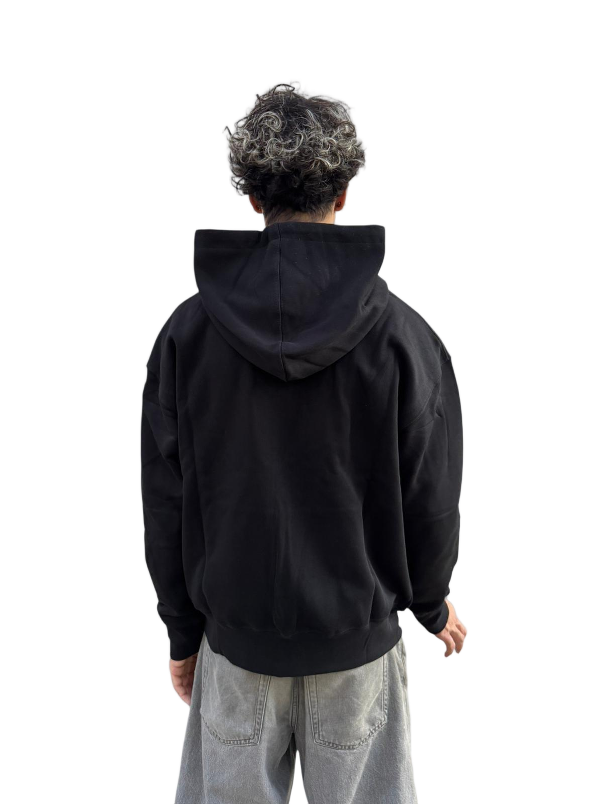 Relaxed Fit Black Hoodie with Zip-Up Closure