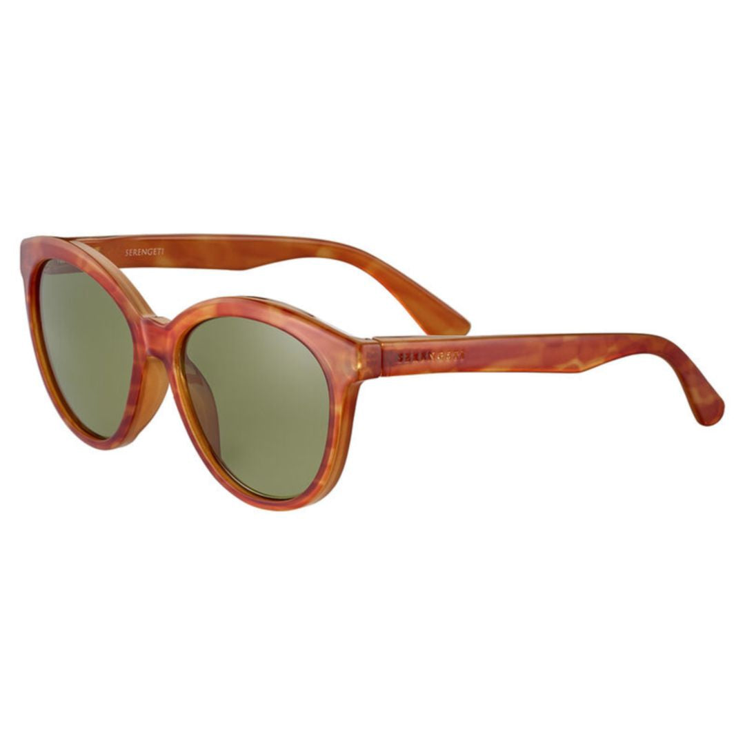 Endee Rounded Cat-Eye Tortoiseshell Sunglasses with Green-Tinted Lenses
