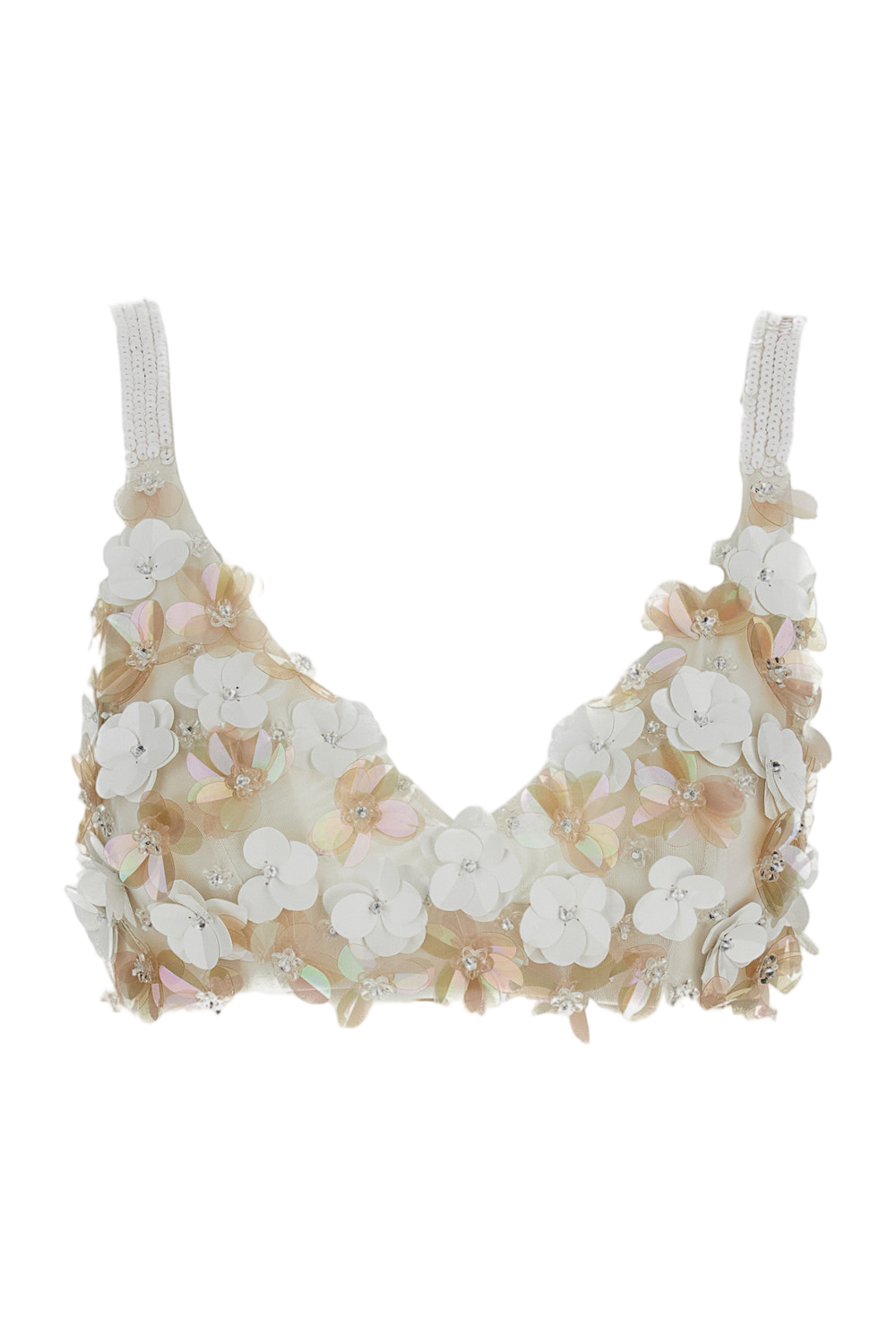 Floral Sequin Embellished Bandeau Top With Shoulder Straps