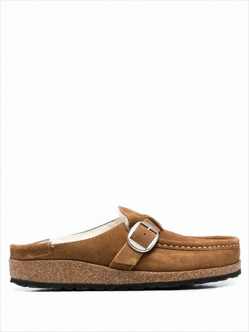 Brown Suede Mule with Silver Buckle
