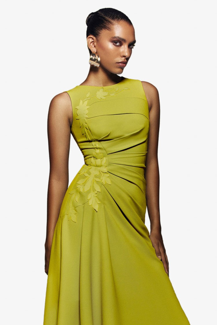 Crepe, High-Low Dress With Matching Embroidery