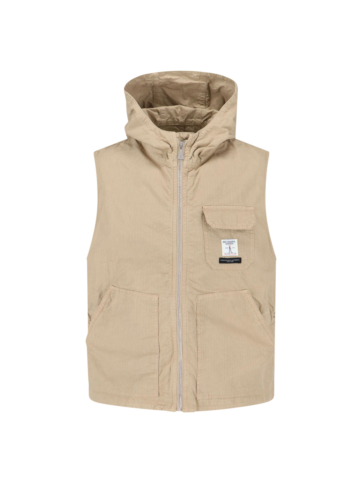 Beige Hooded Cotton Vest Jacket