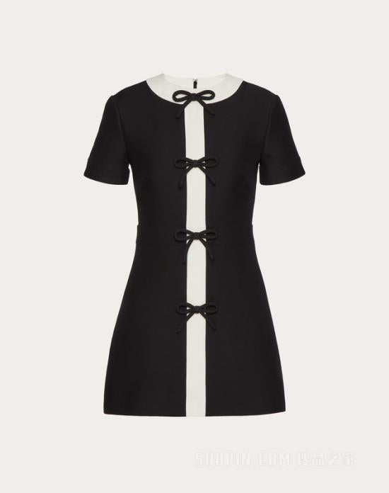 Mini Dress with Contrasting Vertical Panel and Bow Details
