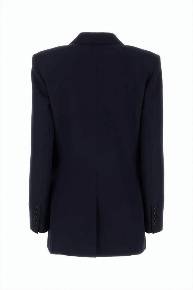 Structured Tailored Blue Wool Jacket with Notched Lapel