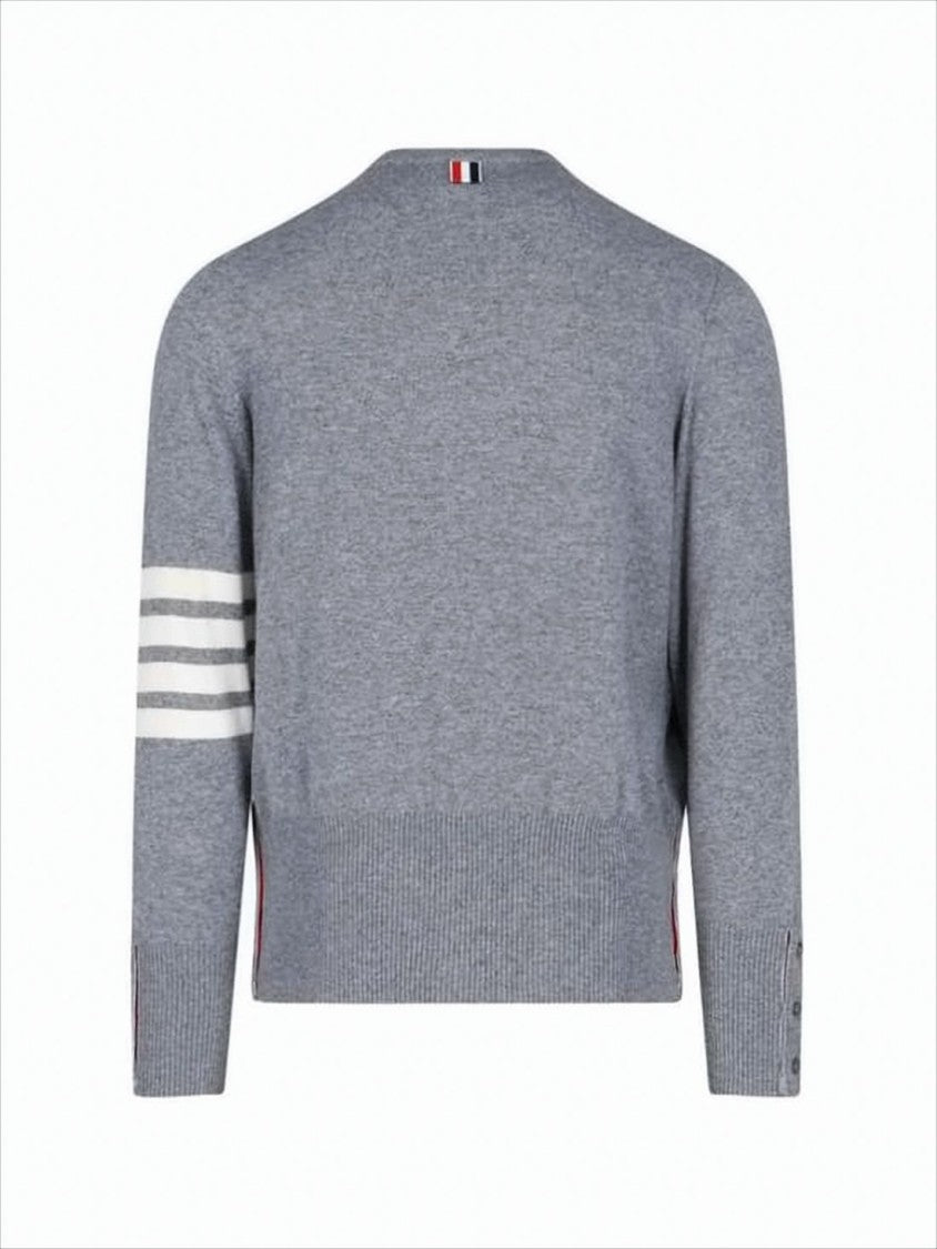 Cashmere Knit Sweater with Subtle Stripe Detail and Button Accents