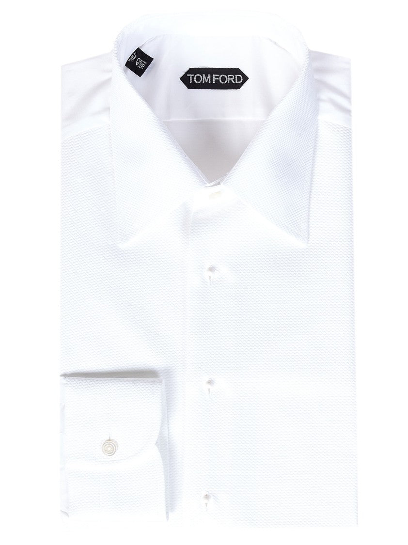 White Cotton Tuxedo Shirt With Piqué Plastron