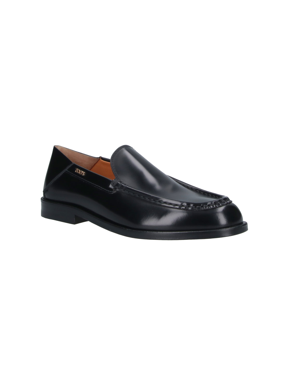 Black Rounded Toe Gold Logo Moccasins