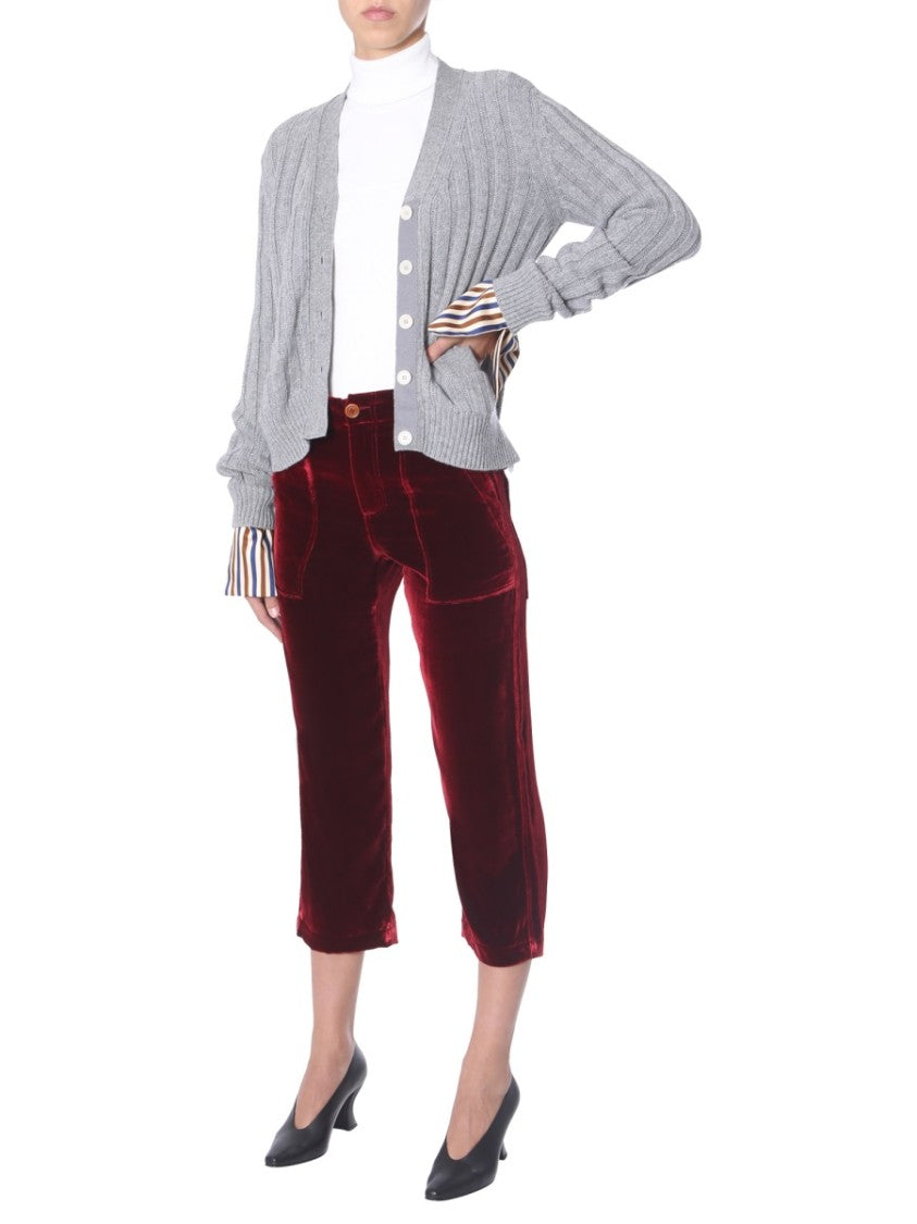 Burgundy Velvet Cropped Pants