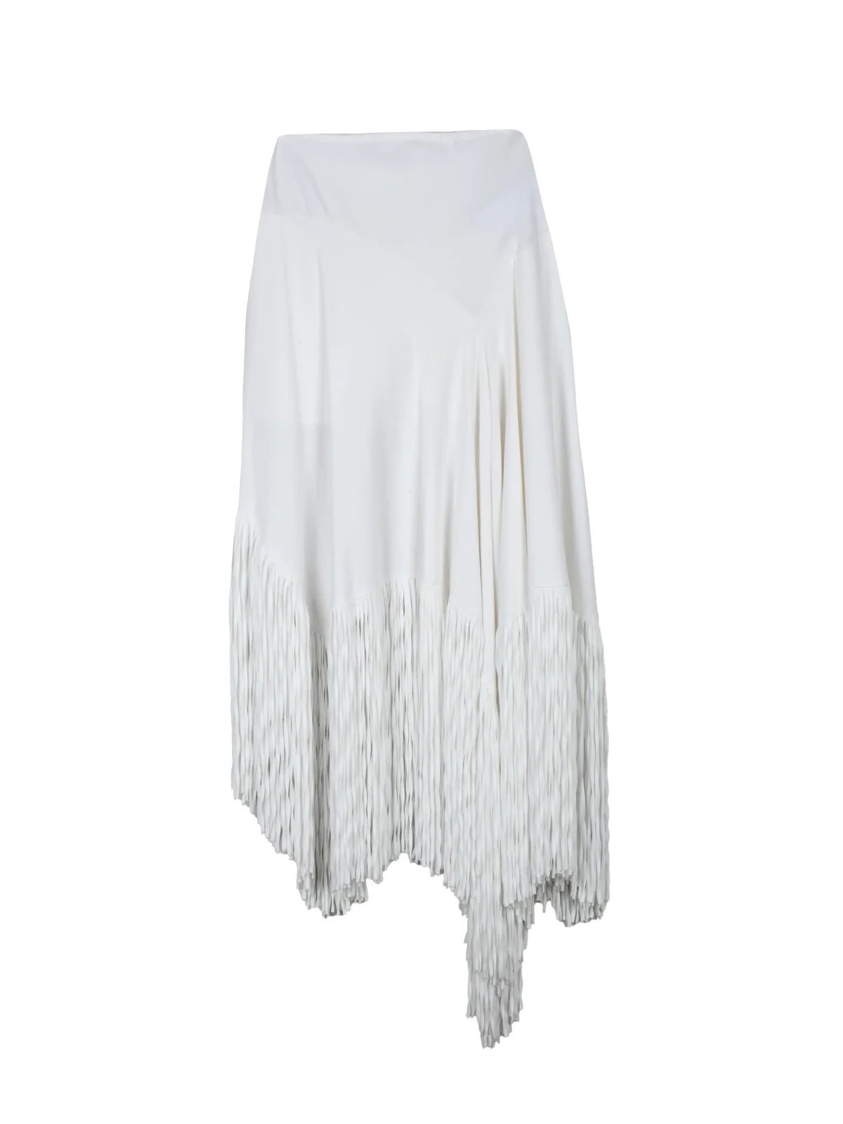 White Viscose Polyamide Asymmetrical Long Skirt