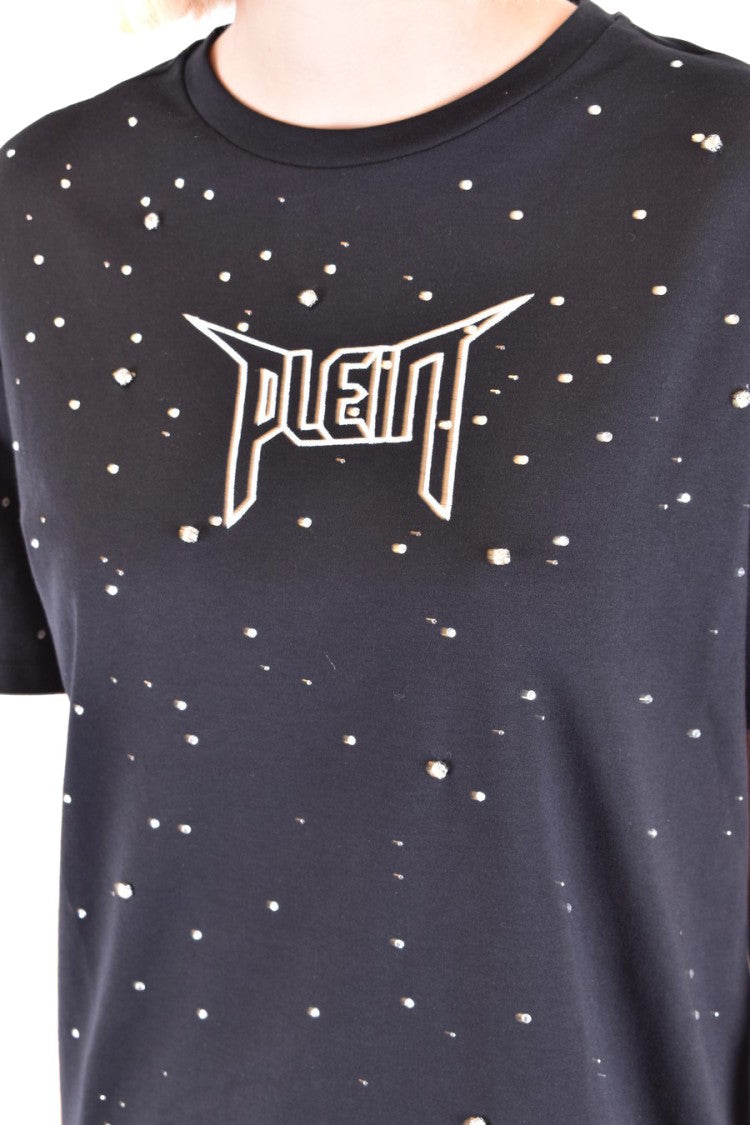 Relaxed Fit Black T-Shirt With Glass Accents