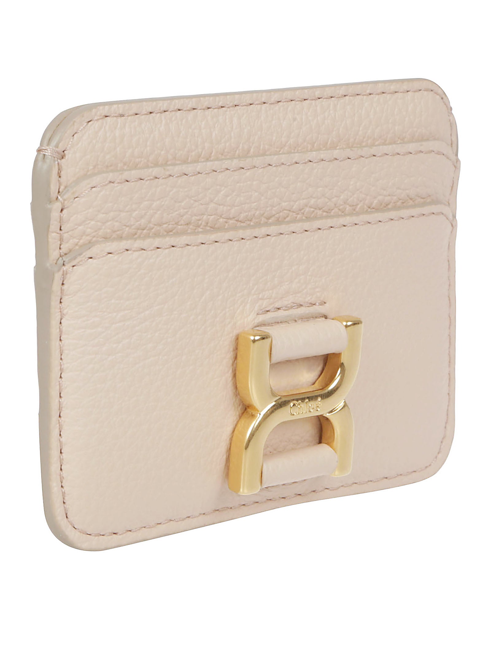 Textured Pink Calfskin Cardholder With Logo Plaque