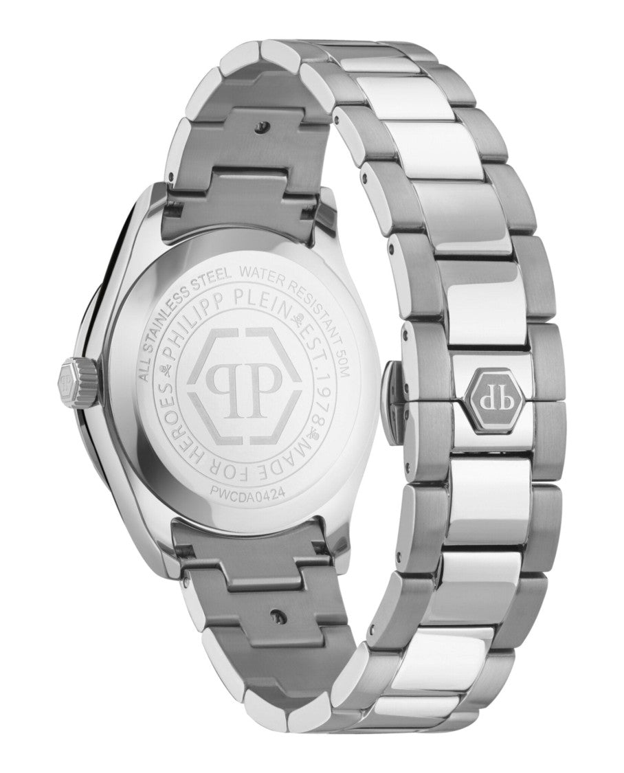 38Mm Stainless Steel Watch With Blue Guilloche Dial