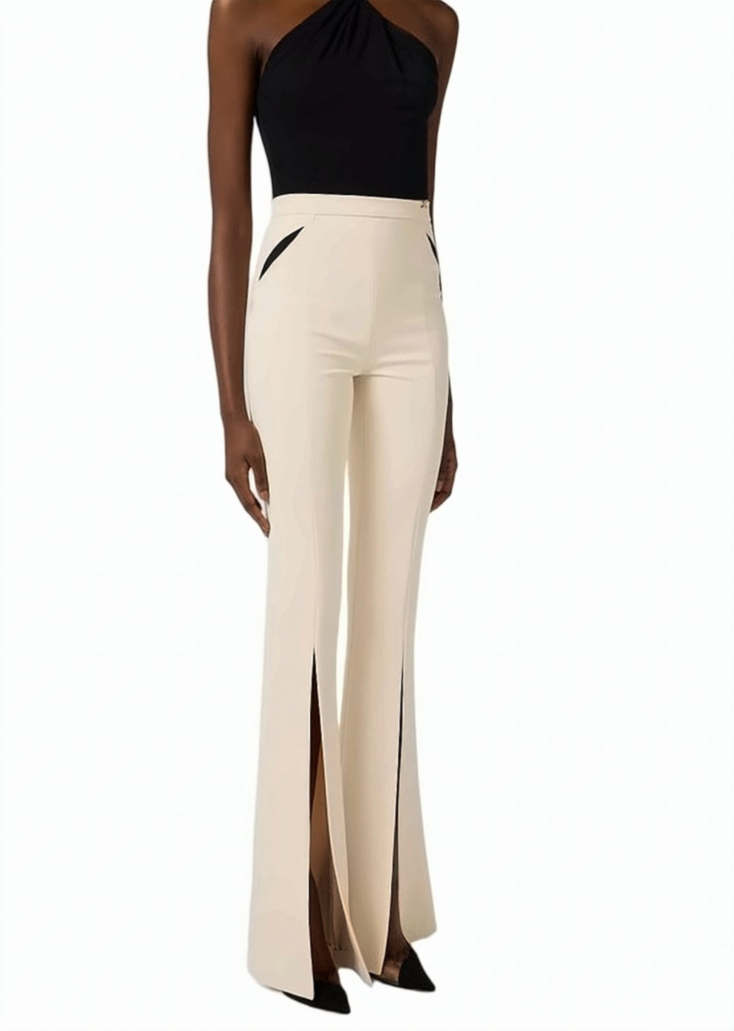 Lightweight Crepe Cut Outs Slit Trousers