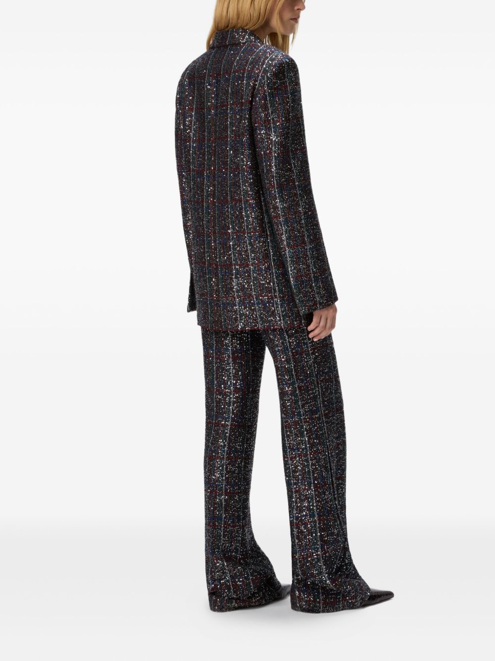 Double-Breasted Blazer With Multicoloured Sequined Check Pattern