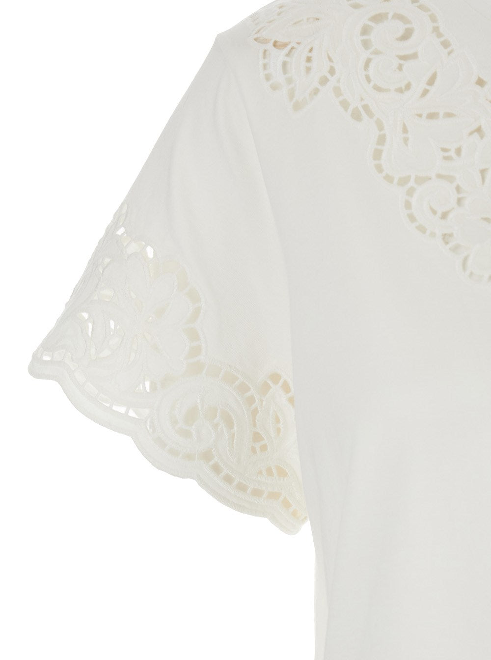 Cropped White Top with Intricate Lace Cut-Out Detailing
