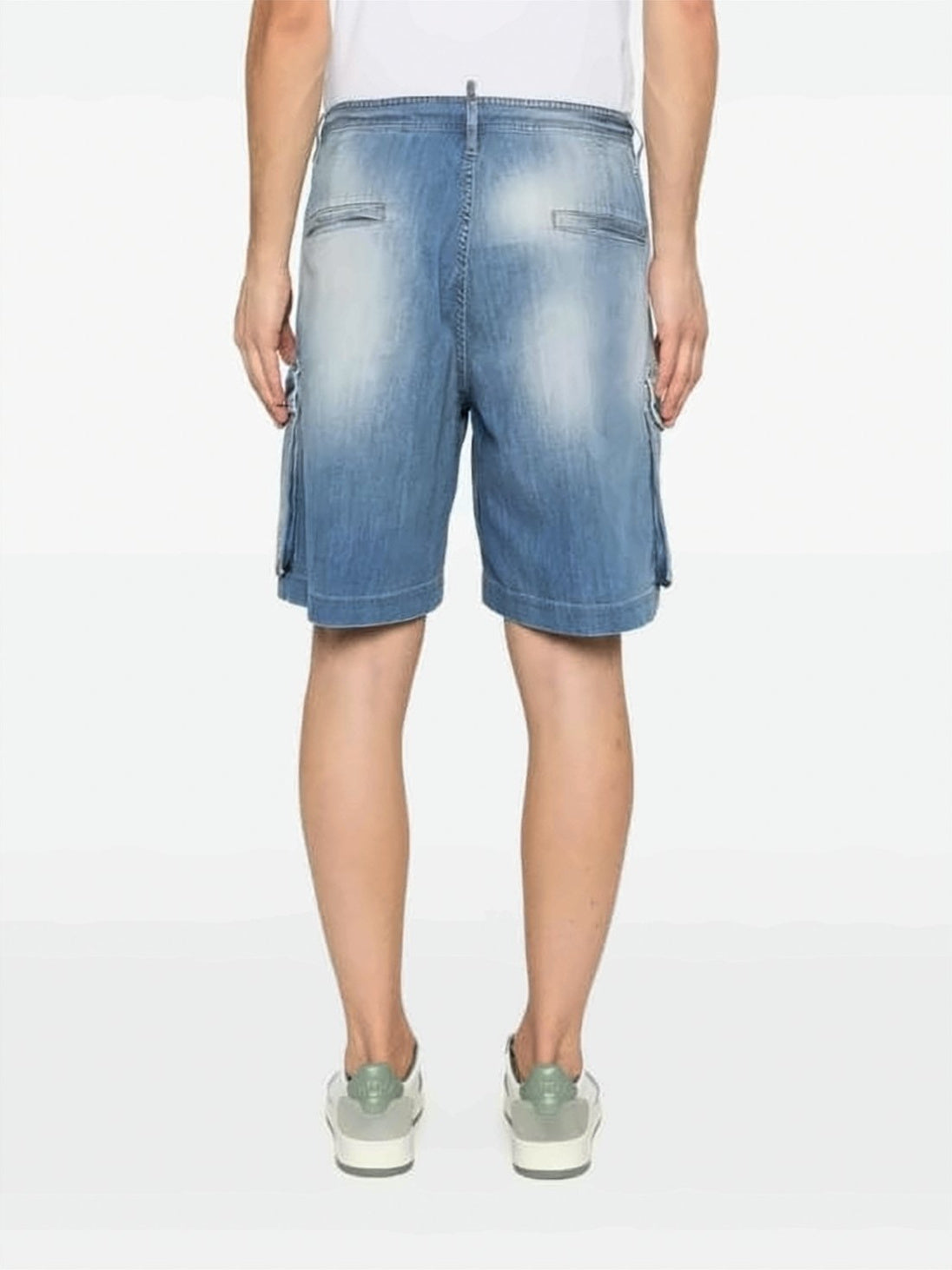 Blue Straight-Fit Denim Cargo Shorts