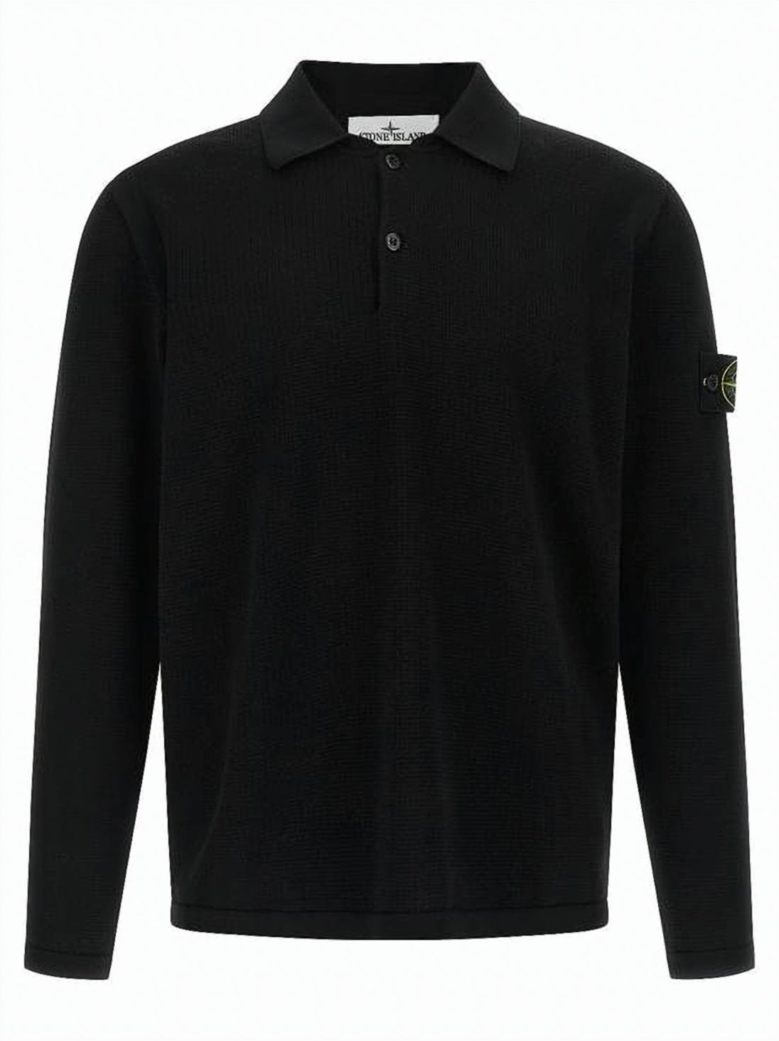 Textured Cotton Long-Sleeve Polo Shirt with Iconic Patch