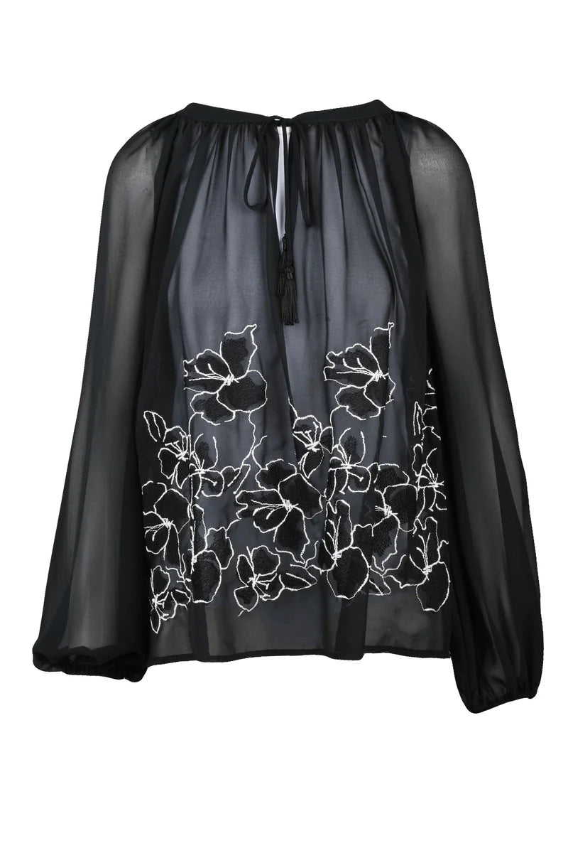 Voile Blouse Puff Sleeves Black