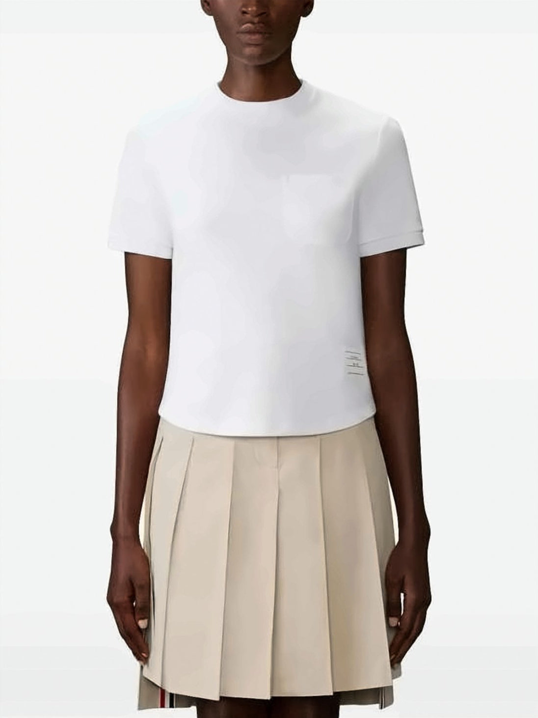 Cropped White Cotton T-Shirt with Pocket Detail