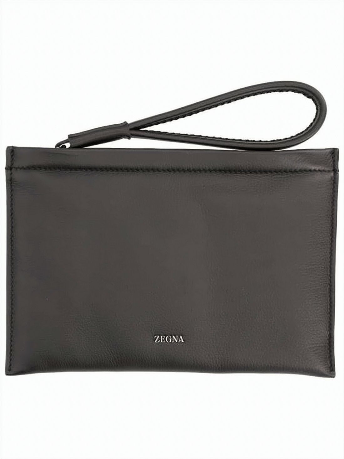 Rectangular Black Leather Clutch with Wrist Strap