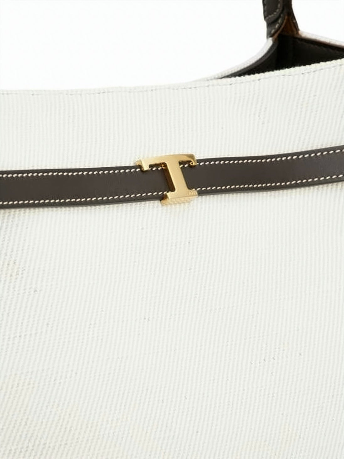 Linen Tote Bag with Dark Leather Trim