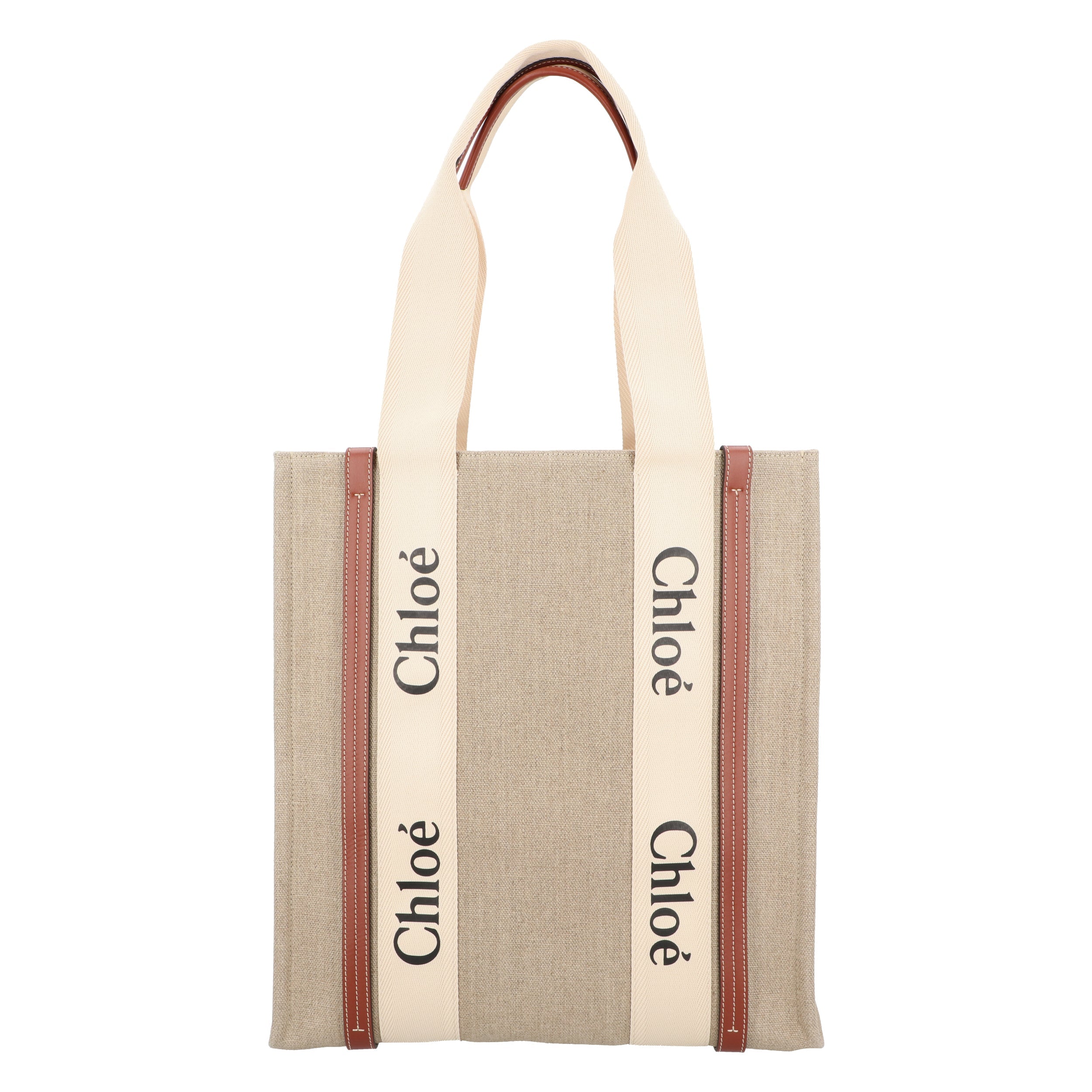 Woody Tote Bag In Linen & Leather
