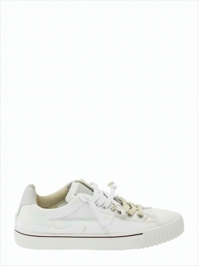 Low-Top Sneakers With Calfskin Leather And Canvas Combination