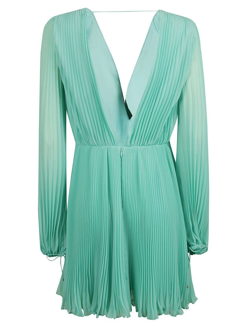 Flowing Pleated Dress With Deep V-Neckline