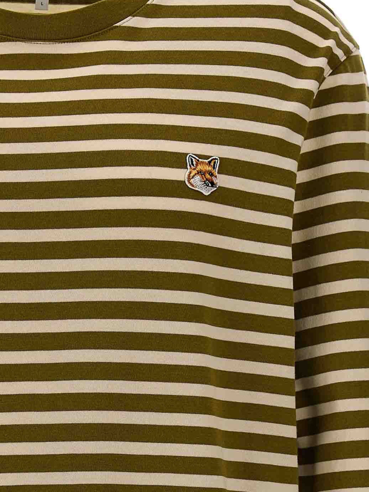Olive Green And Off-White Striped Long-Sleeve T-Shirt With Embroidered Logo