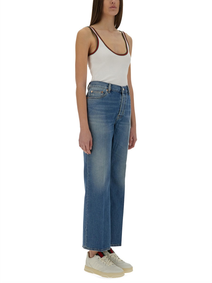 Straight-Leg Denim Pants with Iconic Logo Label
