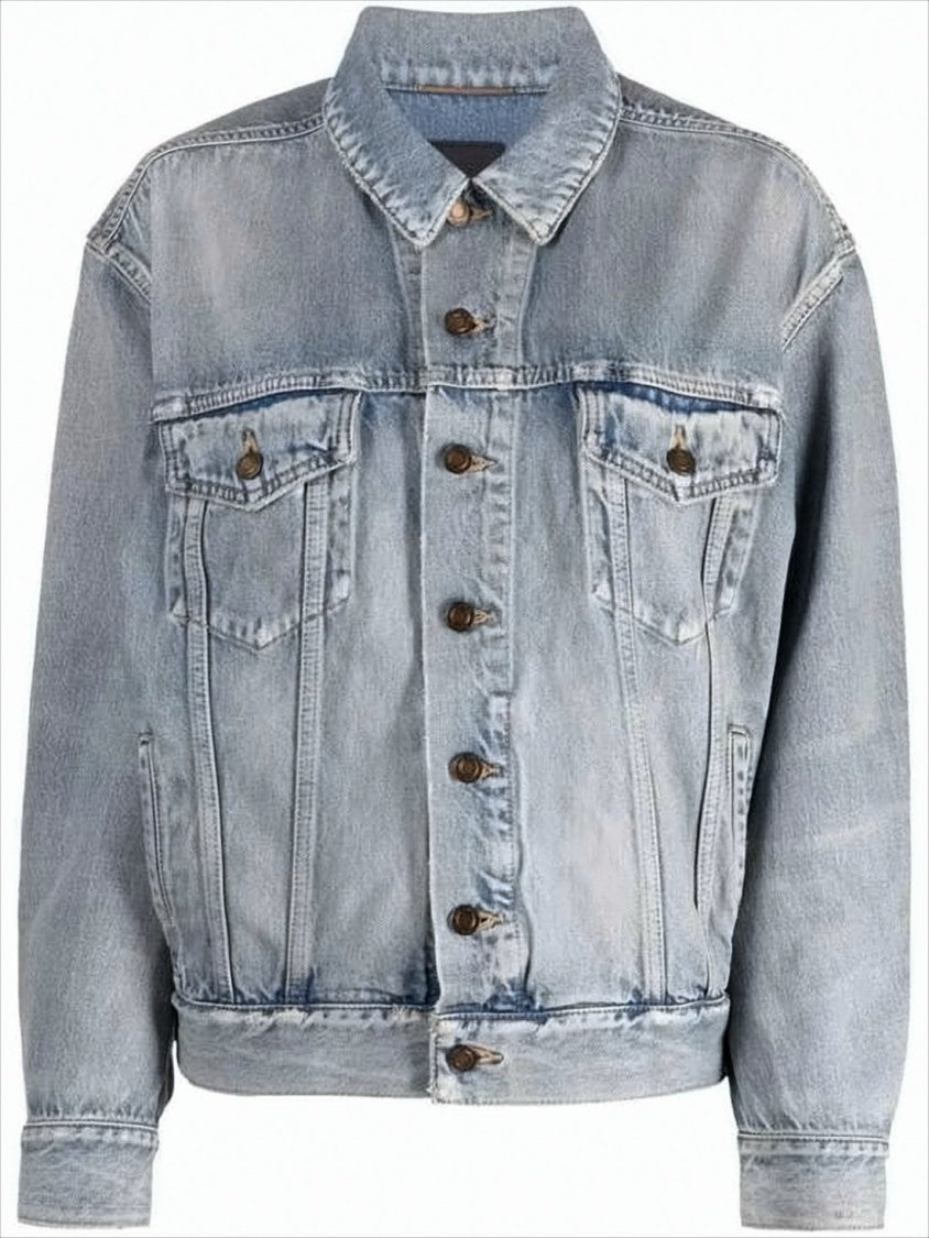Light Blue Denim Jacket with Chest Flap Pockets