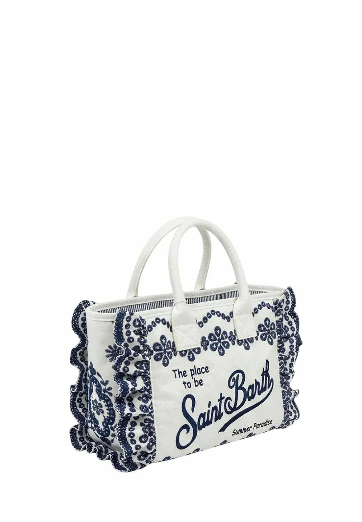 Rectangular Tote Bag with Navy Blue Embroidery