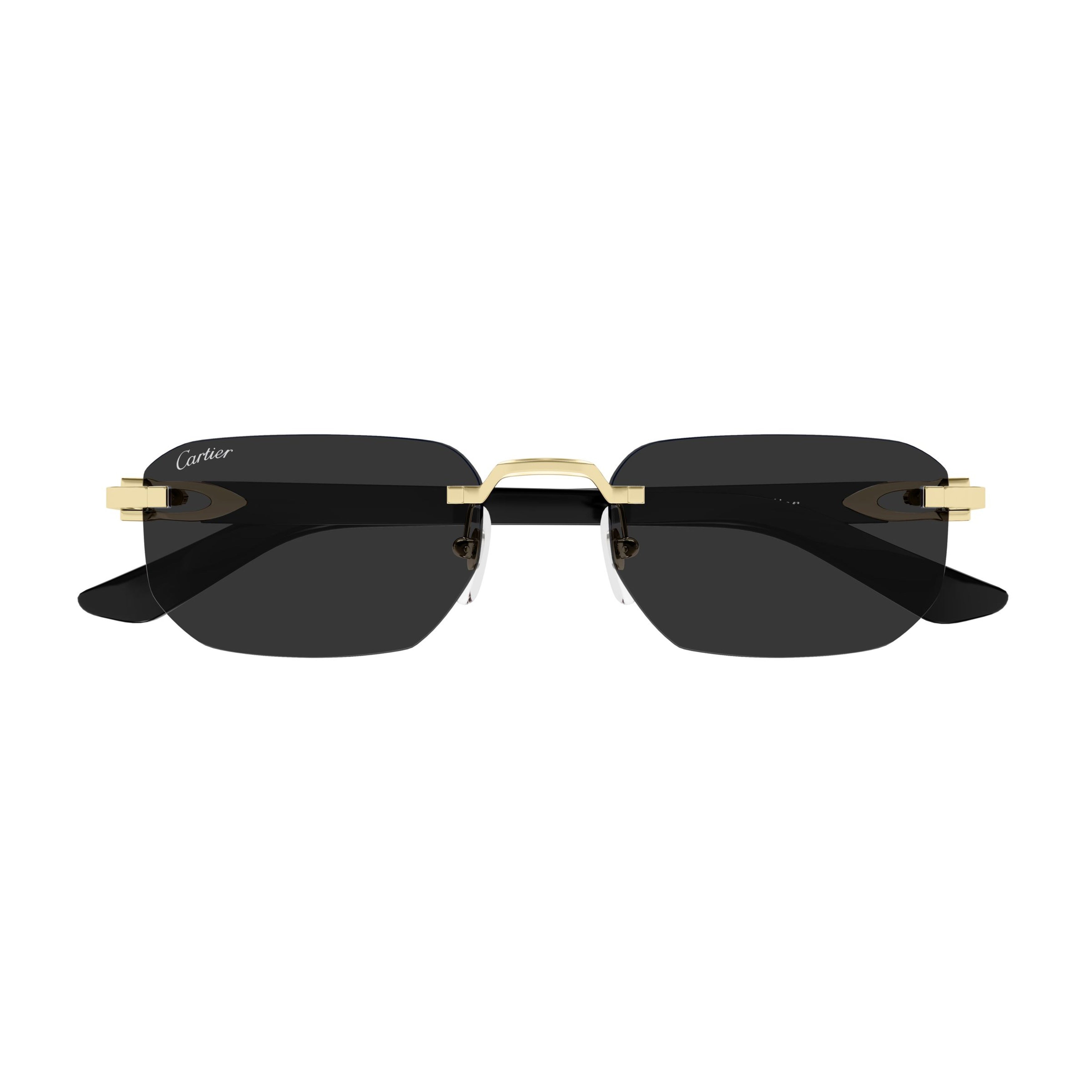 Rimless Rectangular Sunglasses With Gold Accents