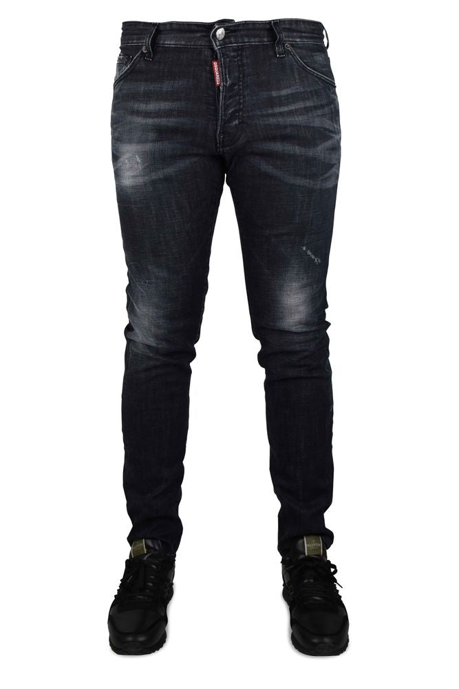 Slim-Fit Distressed Black Denim Jeans