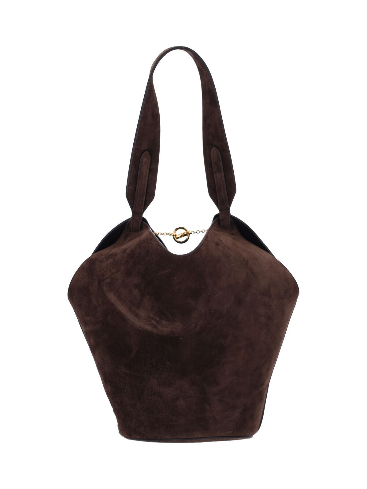 "Lotus" Small Tote Bag In Brown Calfskin Suede