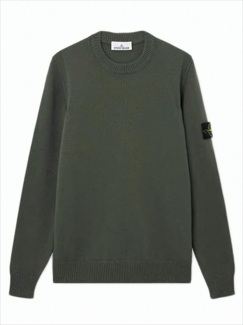 Crew Neck Wool-Polyamide Blend Sweater with Signature Patch