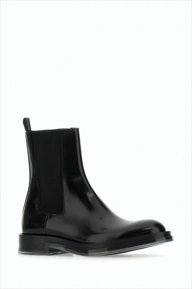 Polished Leather Ankle Boots with Elastic Panels