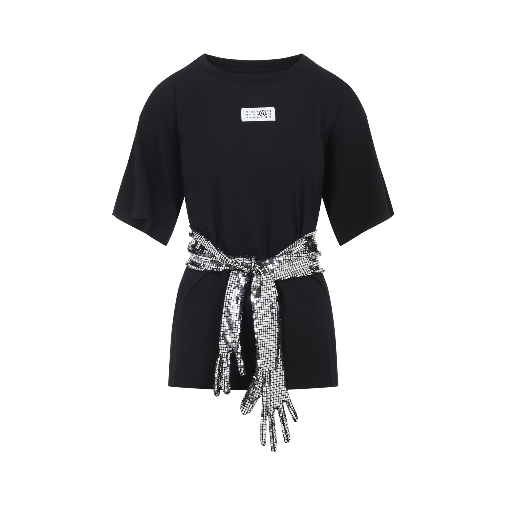 Black Cotton T-Shirt With Sequin Belt