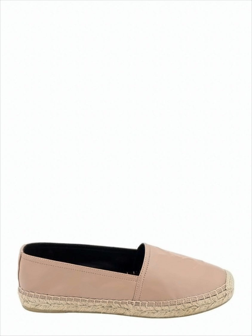 Smooth Leather Flat Shoes with Woven Espadrille Trim