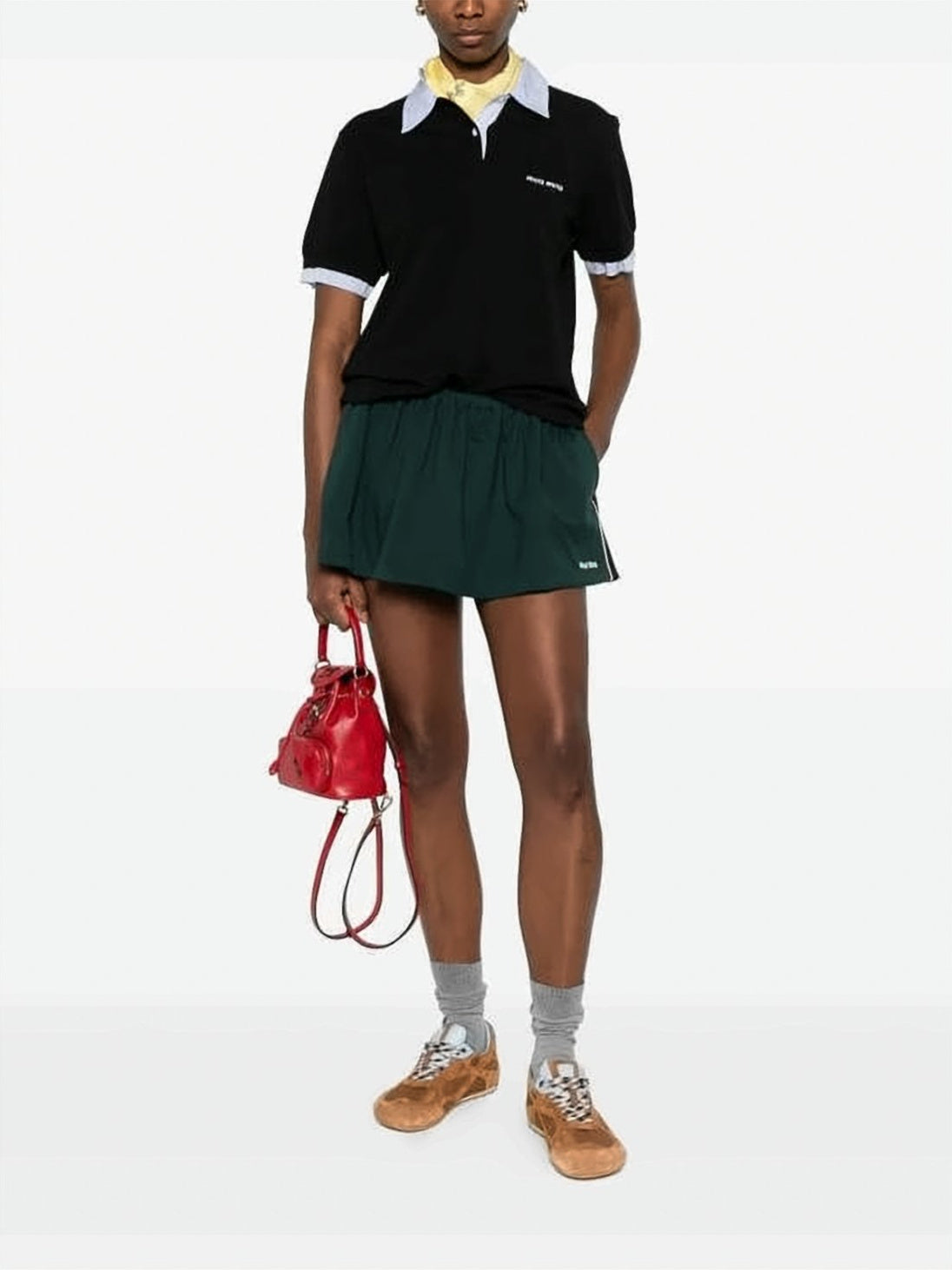 Cropped Polo Shirt With Striped Collar