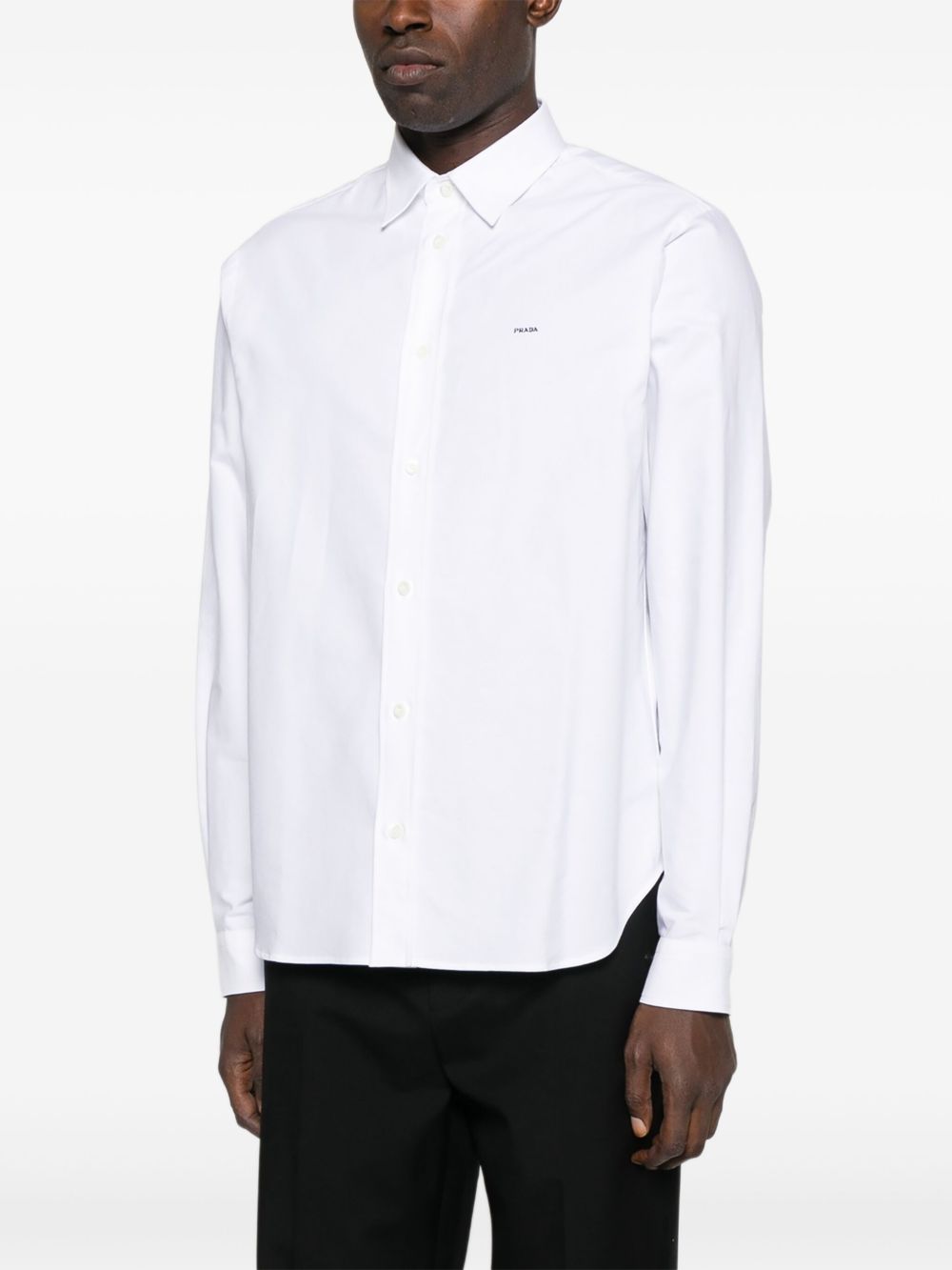 Tailored White Button-Up Shirt With Pointed Collar