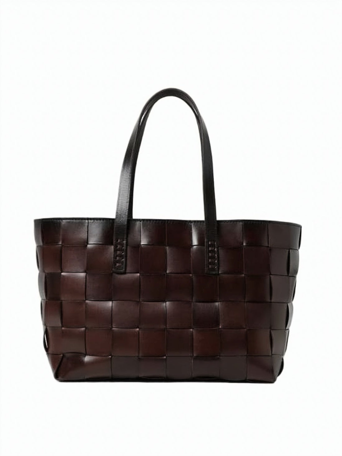 Woven Dark Brown Cow Leather Shoulder Bag