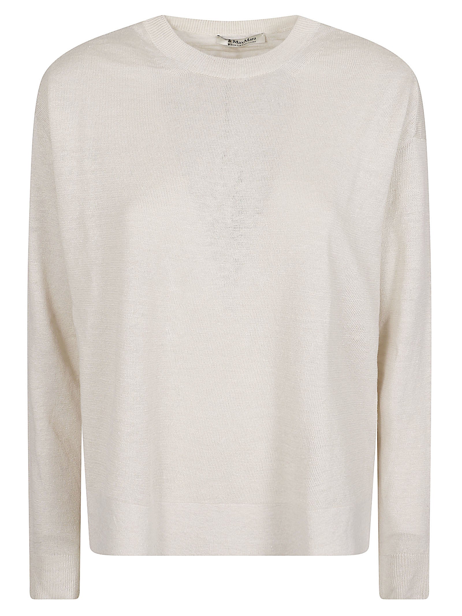 Relaxed Fit Long-Sleeved Linen Top with Ribbed Cuffs