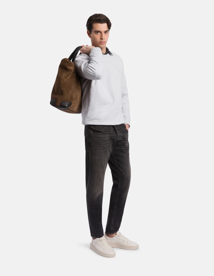 Faded Black Denim Jeans with Tapered Leg