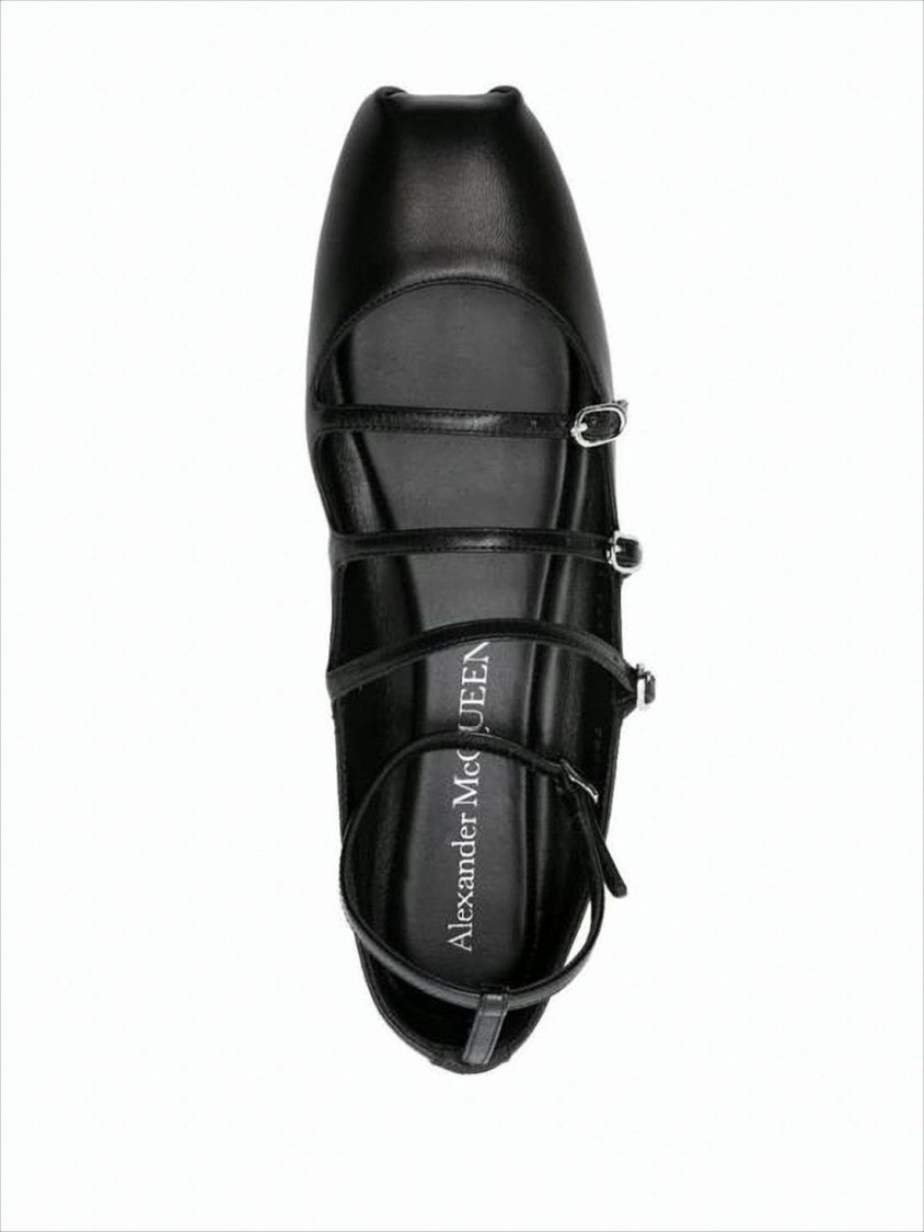 Square Toe Flat Shoes with Three Strap Design
