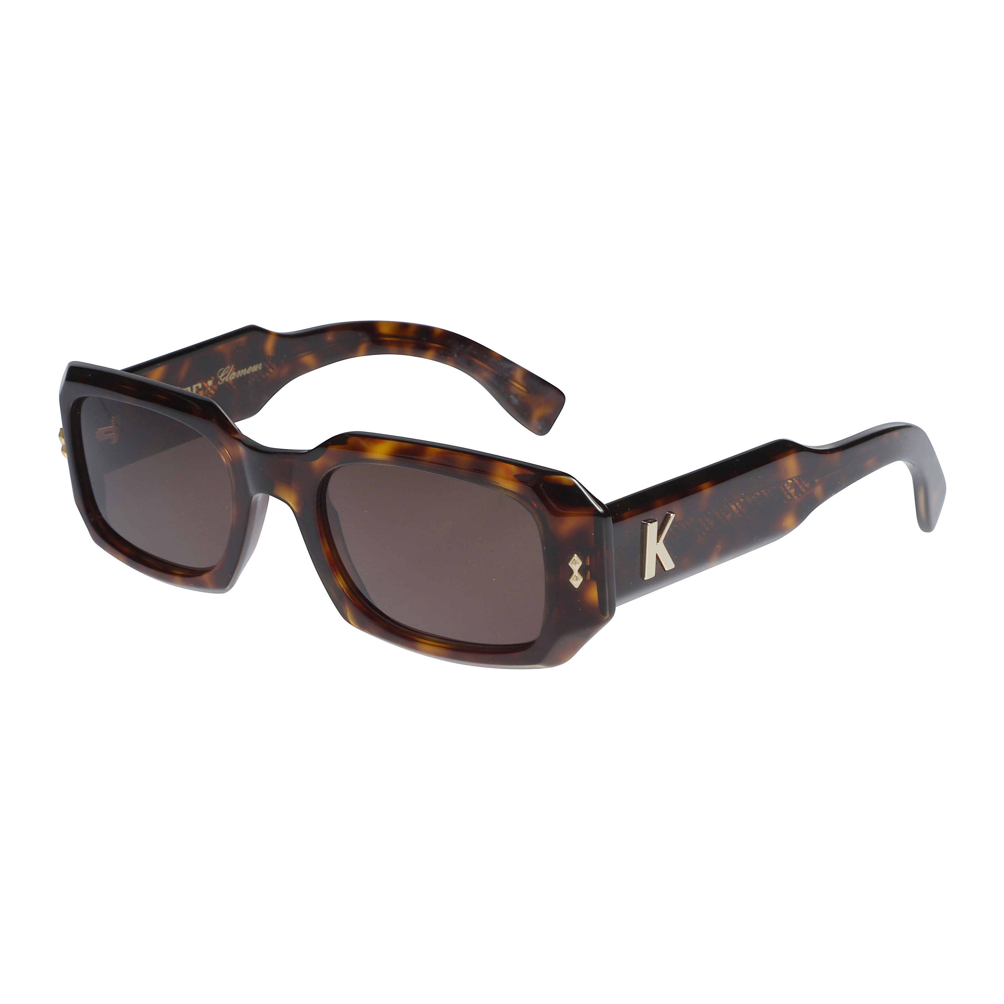 Klarissa Glamour Bold Tortoiseshell Rectangular Sunglasses with Metallic Logo