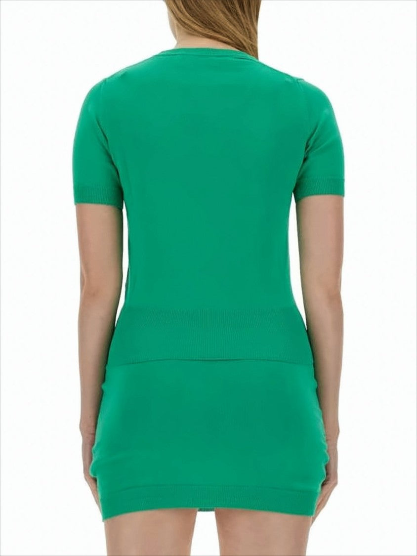 Fitted Short-Sleeve Knit Top with Ribbed Detailing