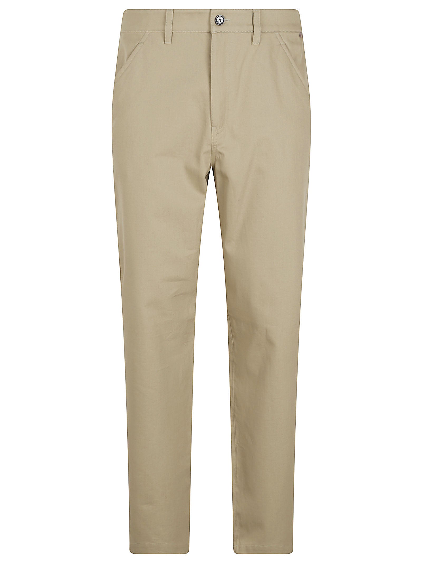 Straight-Leg Trousers with Button Closure and Embroidered Logo