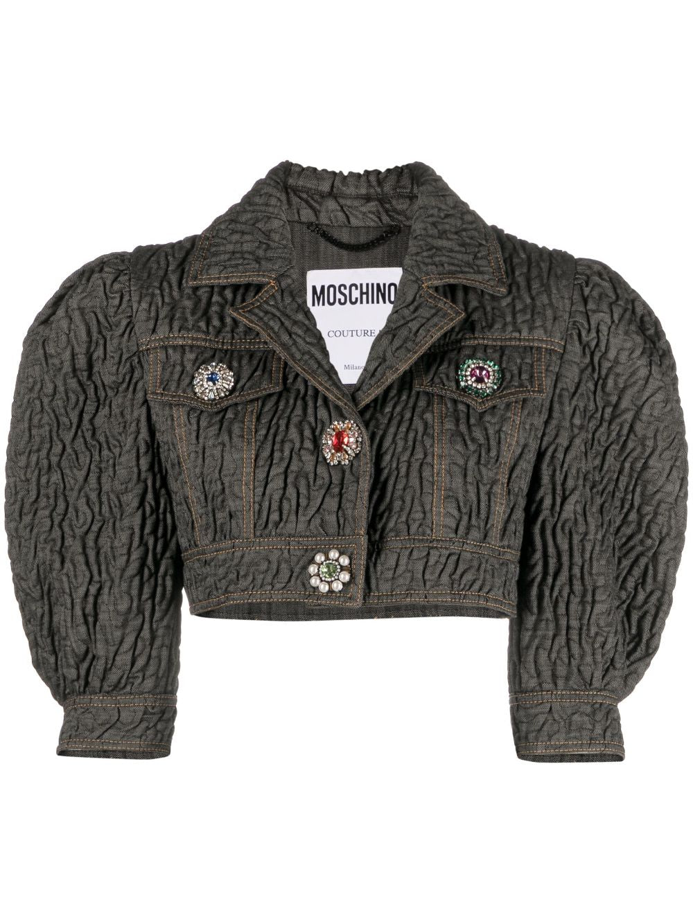 Crystal-Embellished Cropped Jacket with Textured Finish